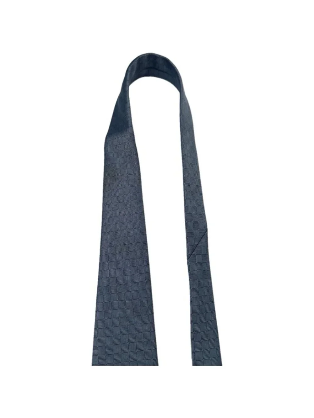 Yves Saint Laurent YSL Neck Tie Blue Logo Geometric Silk Italy W: 3.5” L: 56”